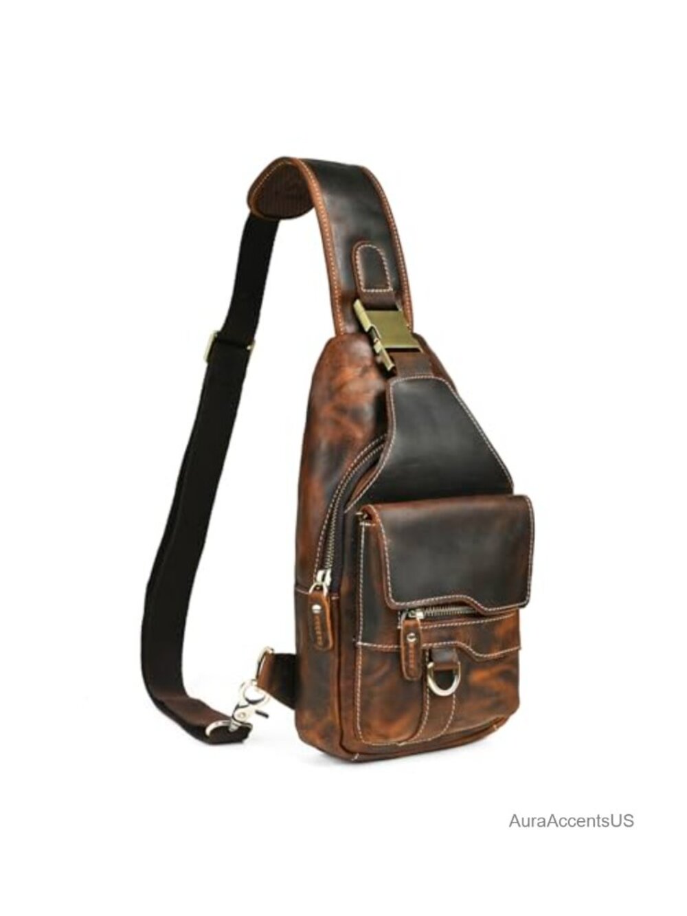 Leather Sling Crossbody Chest Pack Hiking Daypack Travel Bag